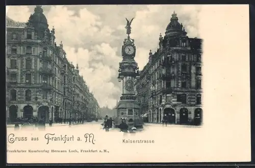 AK Frankfurt a. M., Kaiserstrasse mit Standuhr