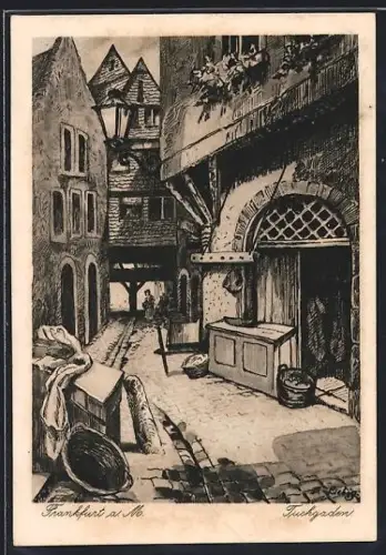 Künstler-AK Alt-Frankfurt, Tuchgaden