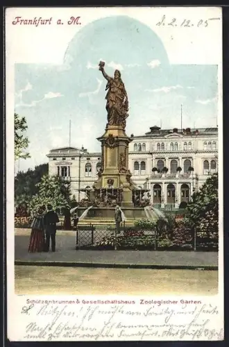 AK Frankfurt-Ostend, Schützenbrunnen, Gesellschaftshaus, Zoologischer Garten