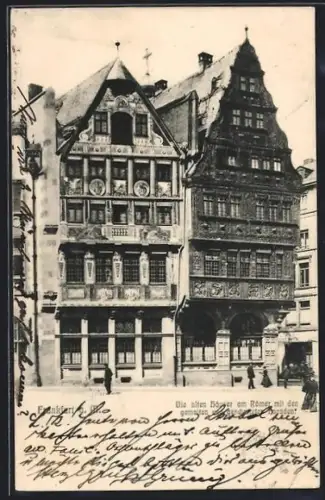 AK Alt-Frankfurt, Die alten Häuser am Römer mit gemalten Fassaden
