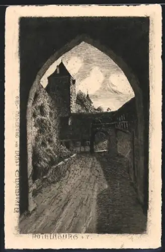 Künstler-AK Rothenburg o. T., Strassenpartie mit Toren