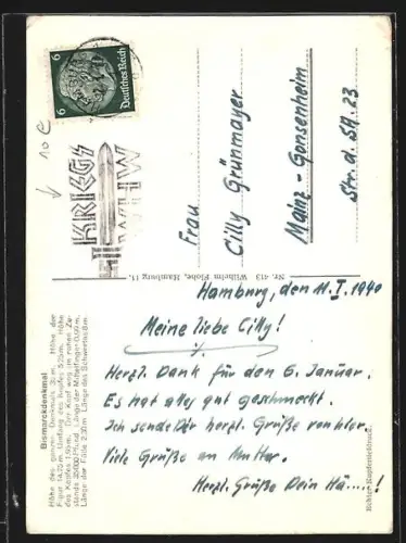 AK Hamburg-St.Pauli, Bismarckdenkmal