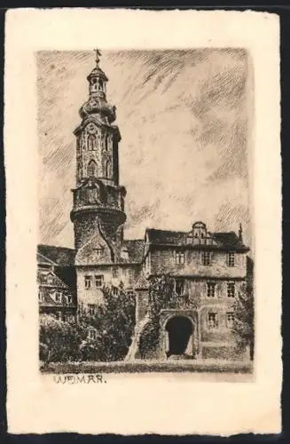 Künstler-AK Weimar / Thüringen, Tor und Turm