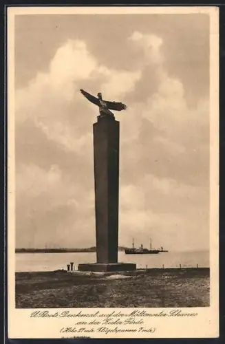 AK U-Boots-Denkmal auf der Möltenorter Schanze an der Kieler Förde, Leuchtturm, Dampfer