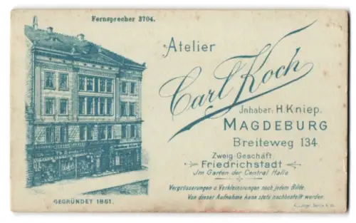 Fotografie Carl Koch, Magdeburg, Breiteweg 134, das Atelierhaus
