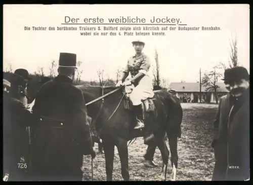 Fotografie Ansicht Budapest, erster weiblicher Jockey Bulford, belgete Platz 4 in Budapest