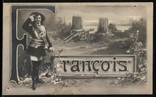 AK Soldat neben dem Buchstaben F zum Namenstag von Francois