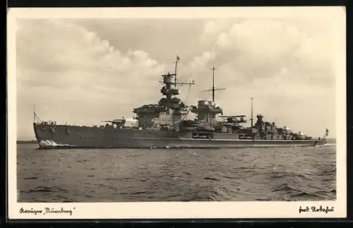 AK Kreuzer Nürnberg der Kriegsmarine mit Vizeadmiralsflagge