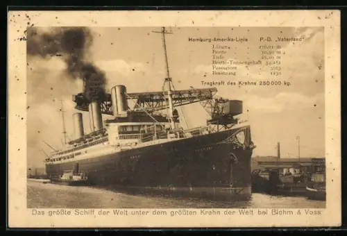AK Passagierschiff Vaterland unter dem grössten Kran der Welt bei der Werft Blohm & Voss
