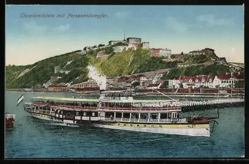AK Ehrenbreitstein, Ortsansicht mit Rheinpartie und Schiff Frauenlob