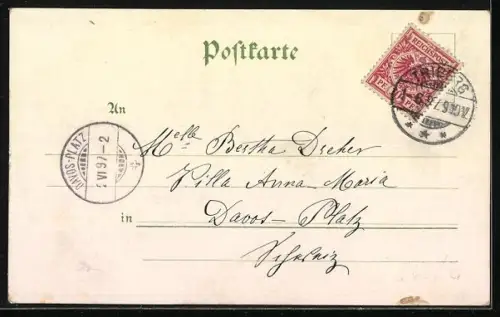 Lithographie Bodensee-Dampfer den Hafen Konstanz verlassend