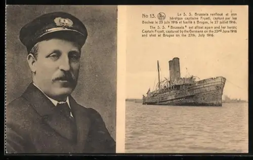 AK Bruges, Le S.S. Brussels renfloue et son héroique capitaine Fryatt 1916