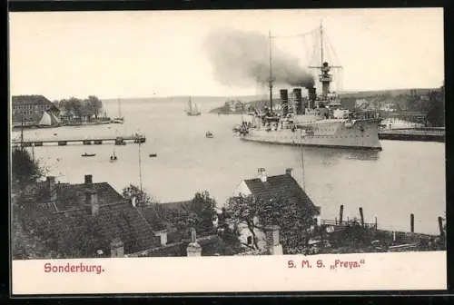 AK Sonderburg, Kreuzer Freya im Hafen, Kriegsschiff