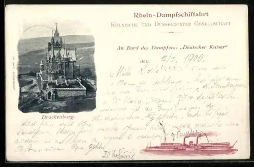 AK Drachenburg, Breitseitenansicht vom Passagierdampfer Deutscher Kaiser