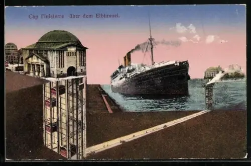AK Passagierschiff Cap Finisterre über dem Elbtunnel