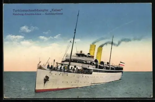 AK Turbinenschnelldampfer Kaiser vom Seebäderdienst auf hoher See