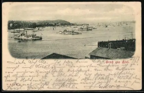 AK Kiel, Kriegsschiffe in der Kieler Förder vor Anker liegend