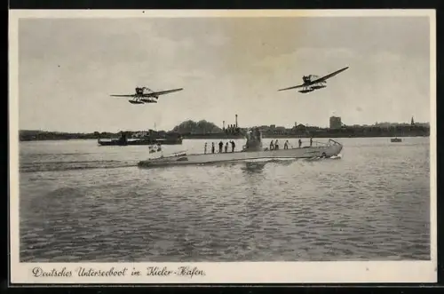 AK Kiel, Deutsches U-Boot im Kieler Hafen, Junkers F-13 Wasserflugzeuge