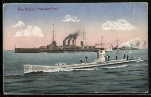 AK Deutsches Unterseeboot U-8, Begegnung mit einem Linienschiff der Kaiserlichen Marine