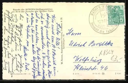 AK Rathen /Sächs. Schweiz, Dampfer Dresden auf der Elbe vor dem Kurort Rathen