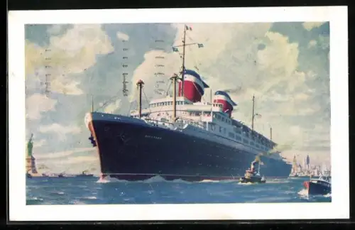 AK Passagierschiff S. S. America bei Ausfahrt aus dem Hafen von New York