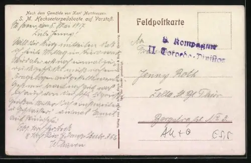 Künstler-AK Torpedoboot auf Vorstoss in schwerer See, Kriegsschiff