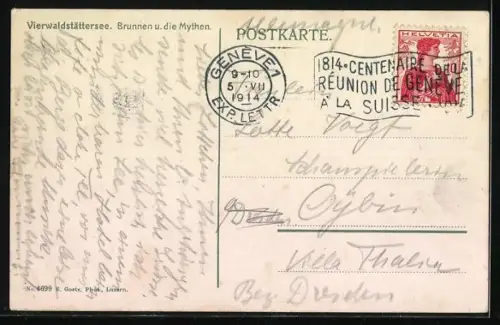 AK Binnenschiff Unterwalden auf dem Vierwaldstättersee, Brunnen und Mythen im Hintergrund