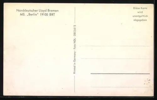 AK Passagierschiff M.S. Berlin, 19100 BRT, Norddeutscher Lloyd
