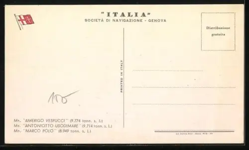 AK Passagierschiff Motorschiff Amerigo Vespucci der Reederei Italia auf hoher See