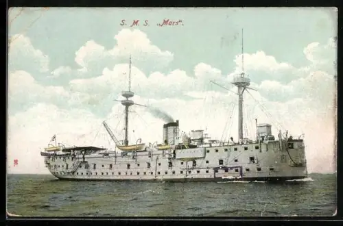 AK Artillerieschulschiff SMS Mars in Fahrt