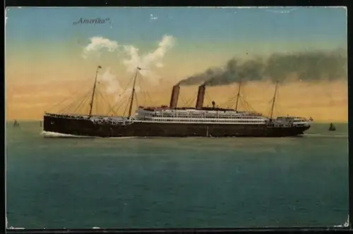 AK Passagierschiff Amerika der Hamburg-Amerika-Linie mit grosser Fahrt