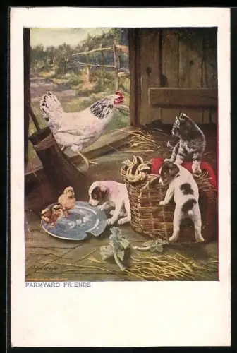 AK Farmyard Friends, Huhn, Küken, Hunde, Katzen