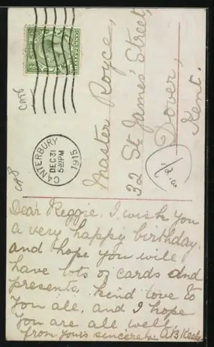 AK Weisse Katze, Geburtstagsgruss