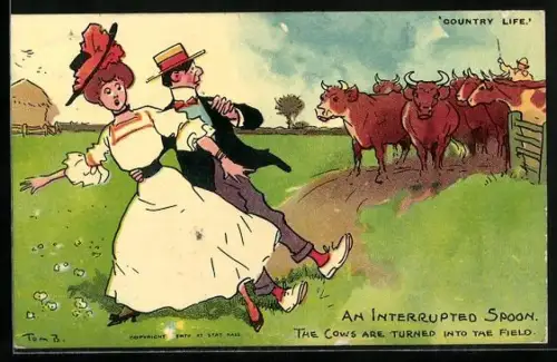 Künstler-AK Tom Browne: Country Life, An Interrupted Spoon