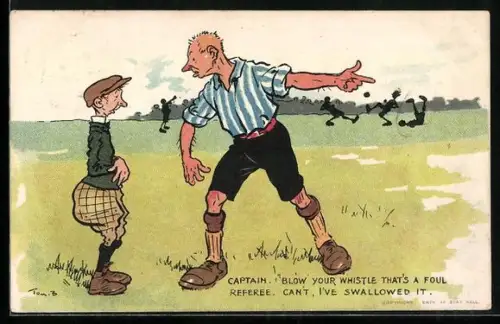 Künstler-AK Tom Browne: Fusspallspieler schimpft mit dem Schiedsrichter