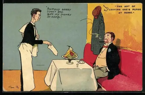 Künstler-AK Tom Browne: Restaurantbesucher kann seine Rechnung nicht bezahlen