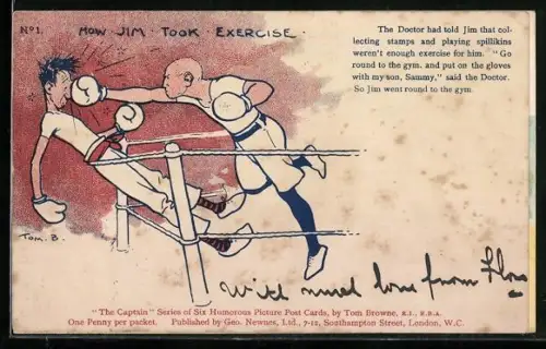 Künstler-AK Tom Browne: Dünner Boxer verliert einen Kampf