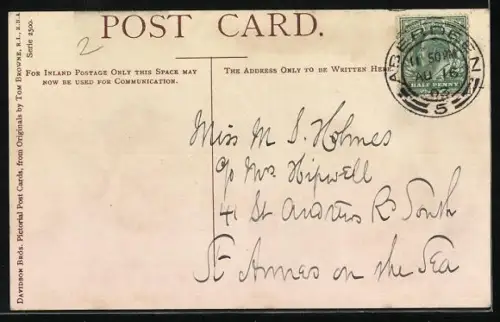 Künstler-AK Tom Browne: Mann im Badeanzug steigt aus einem Badekarren