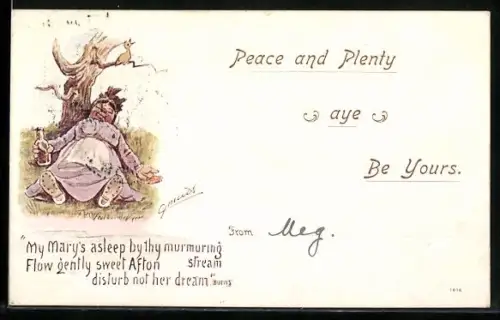 Künstler-AK Cynicus: Betrunkene Frau schläft unter einem Baum