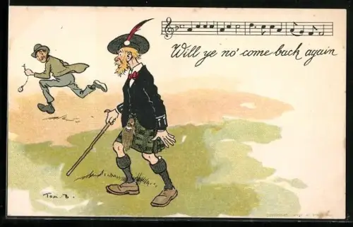 Künstler-AK Tom Browne: Dieb stiehlt einem Schotten seine Taschenuhr