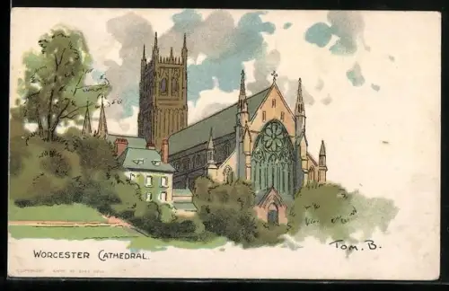 Künstler-AK Tom Browne: Worcester Cathedral