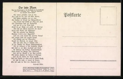 Künstler-AK Hans Bohrdt: Der letzte Mann, aus dem Heldenkampf in der Seeschlacht bei den Falklandinseln 1914