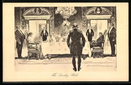 Künstler-AK Charles Dana Gibson: Reiches Paar umgeben von Bediensteten