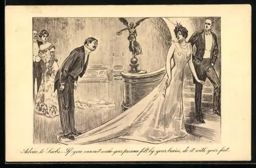 Künstler-AK Charles Dana Gibson: Mann stellt sich auf die Schleppe einer Frau
