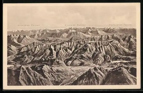 Künstler-AK Eugen Felle: Alpen um Garmisch und Zugspitze