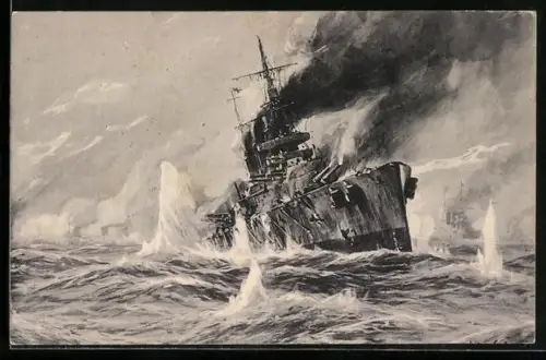 Künstler-AK Stoewer: Kriegsschiff, Seegefecht in der Nordsee am 24.1.1915
