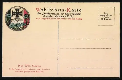 Künstler-AK Stoewer: Messina, SM Panzerkreuzer Göben & Breslau verlassen den Hafen