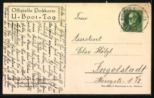 Künstler-AK Willy Stoewer: Deutsches U-Boot im Gefecht mit bewaffnetem Handelsdampfer im Sperrgebiet