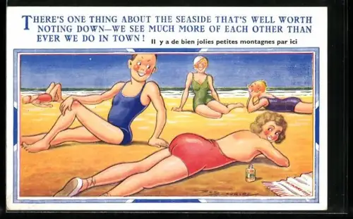 Künstler-AK Maurice: Damen in Badeanzügen sonnen sich am Strand