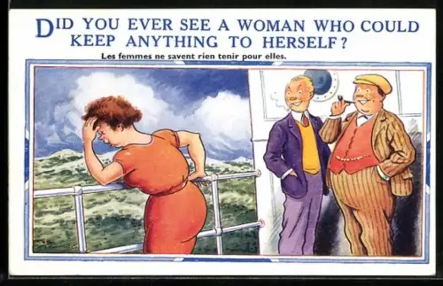 Künstler-AK Maurice: Frau übergibt sich über die Reling